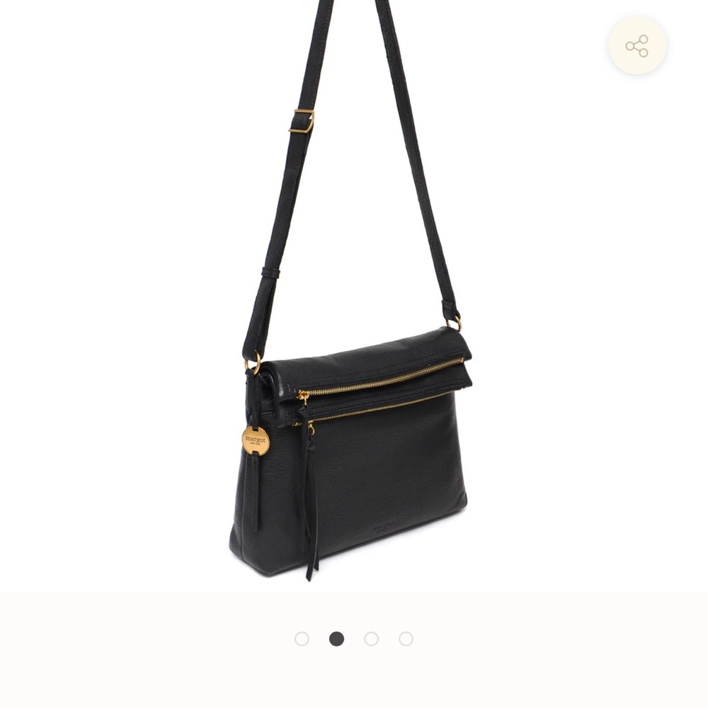margot Black Pebbled Leather Crossbody with Gold Zippers - Picture 2 of 13